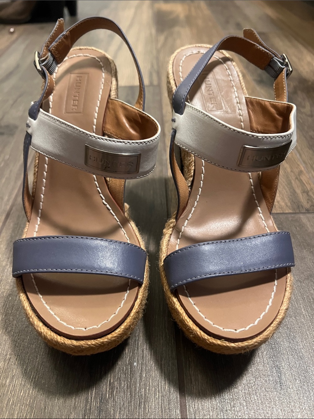 HUNTER brand Navy and White Espadrille Wedge Sandals